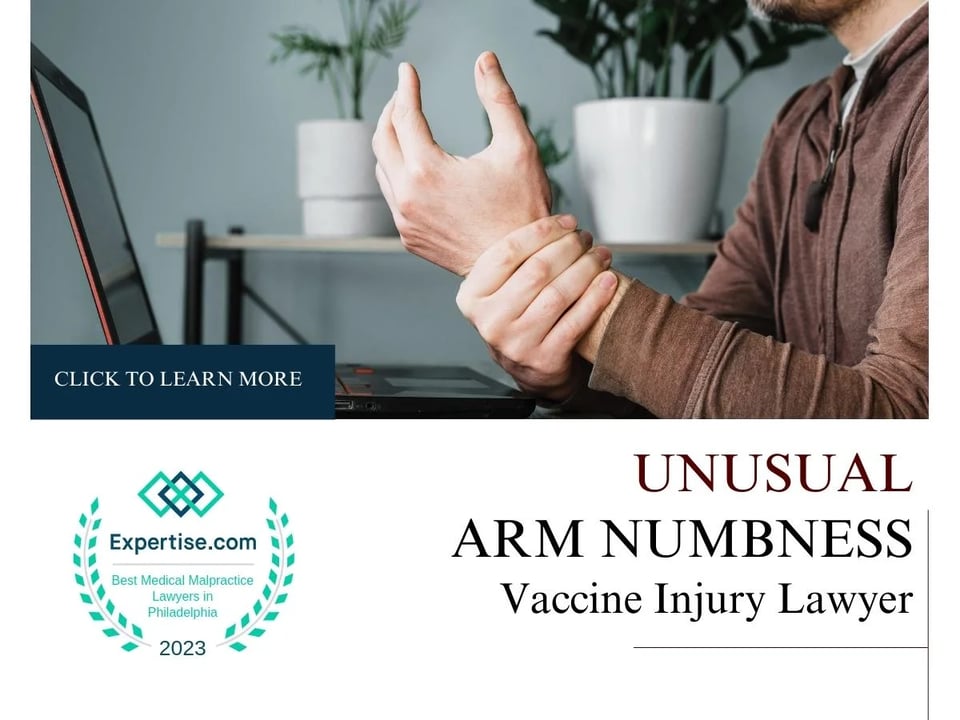 Blog featured image of a man in a brown shirt holding his wrist and a caption that says “Unusual Arm Numbness