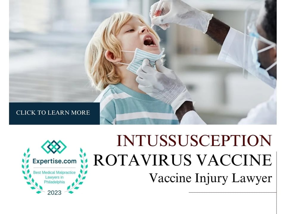 Blog featured image of a doctor and a child and a caption that says “Intussusception Rotavirus vaccine