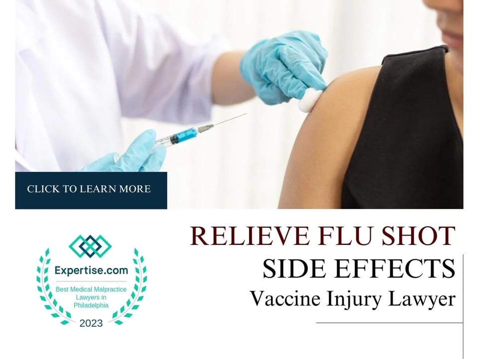 Blog featured image of a woman getting a shot from a doctor and a caption that says “relieve flu shot side effects